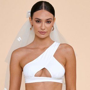 ALT Moss Top One Shoulder White Swim Top, New With Tags